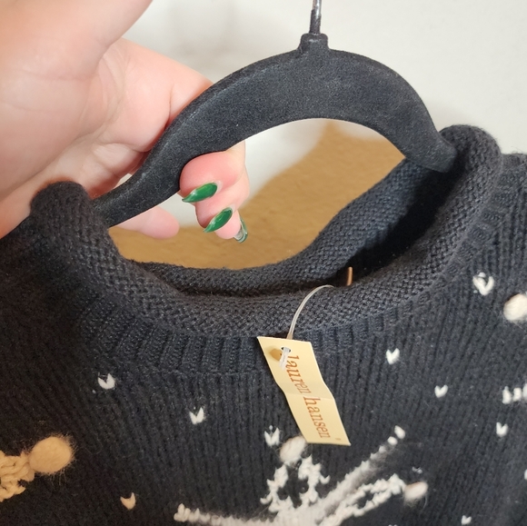 NWT Vintage Lauren Hansen Hand Knitted Snowflake Reindeer Sweater L Ramie Cotton - Picture 7 of 17
